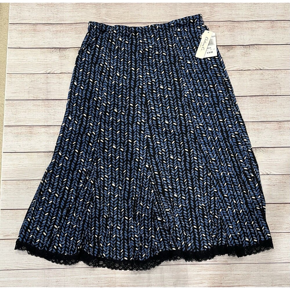 NWT Notations Blue Printed Long Skirt Elastic Waist Size XL